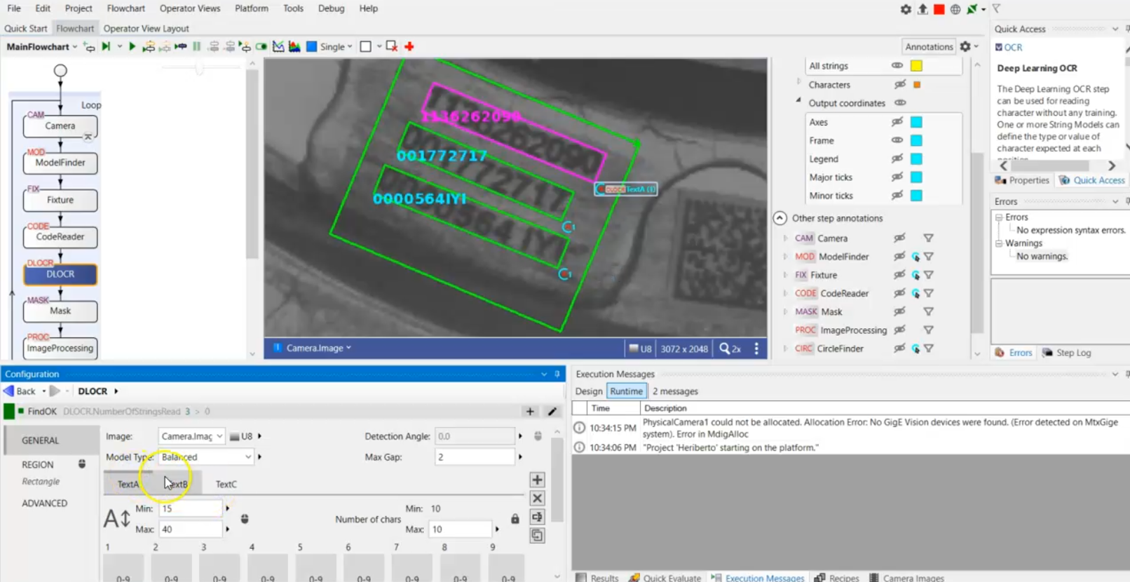 Matrox Design Assistant - Entorno de desarrollo con DL OCR