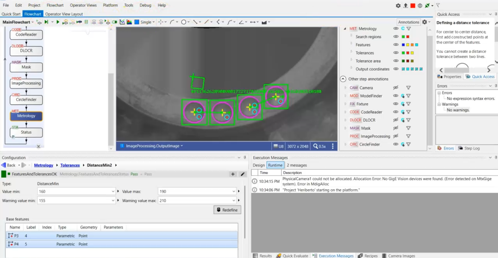 Matrox Design Assistant - Metrología y tolerancias