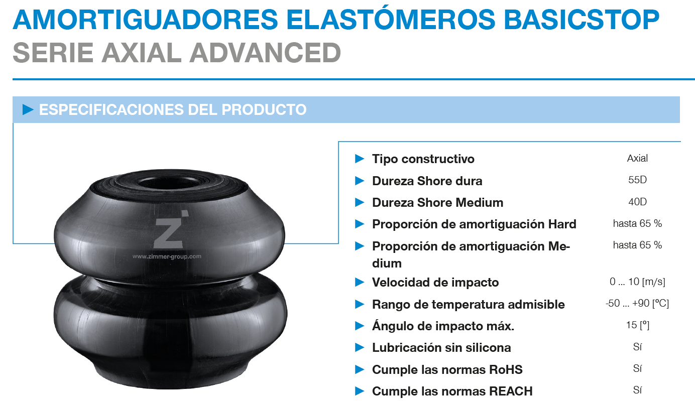 Amortiguadores elastómeros BasicStop - Especificaciones técnicas